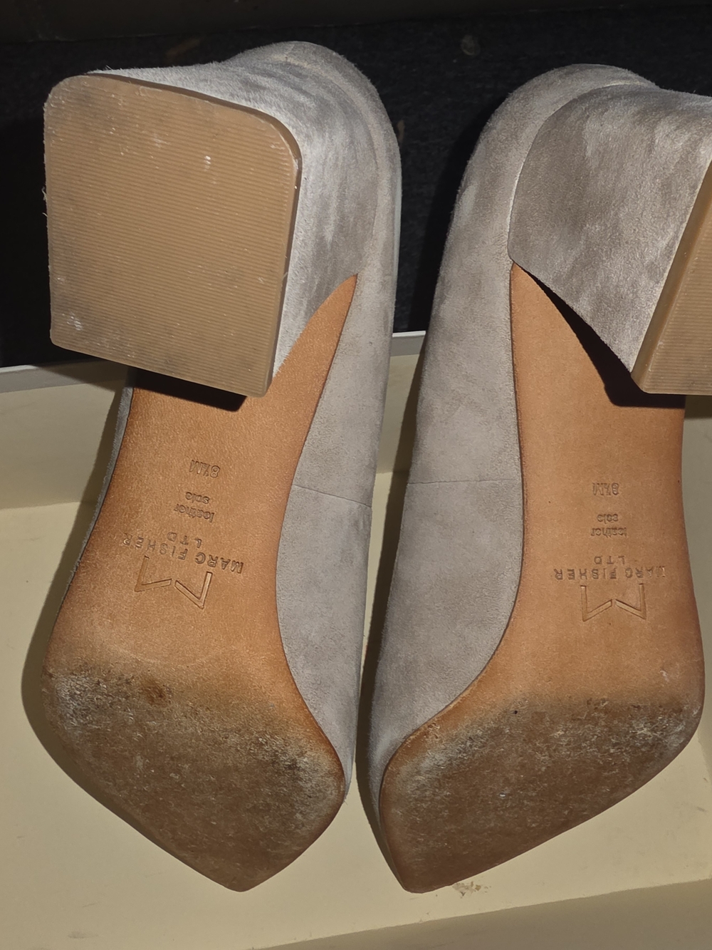 Marc Fisher Taupe Suede Block Heel Pumps - Picture 4 of 6